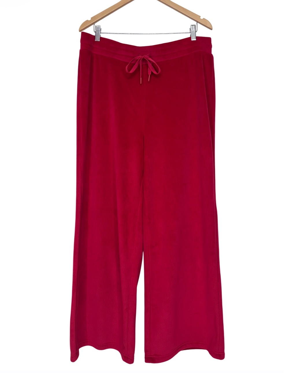 Kyodan Solid Red Plush Ribbed Velour Wide Leg Athleisure Sweatpants Size XL